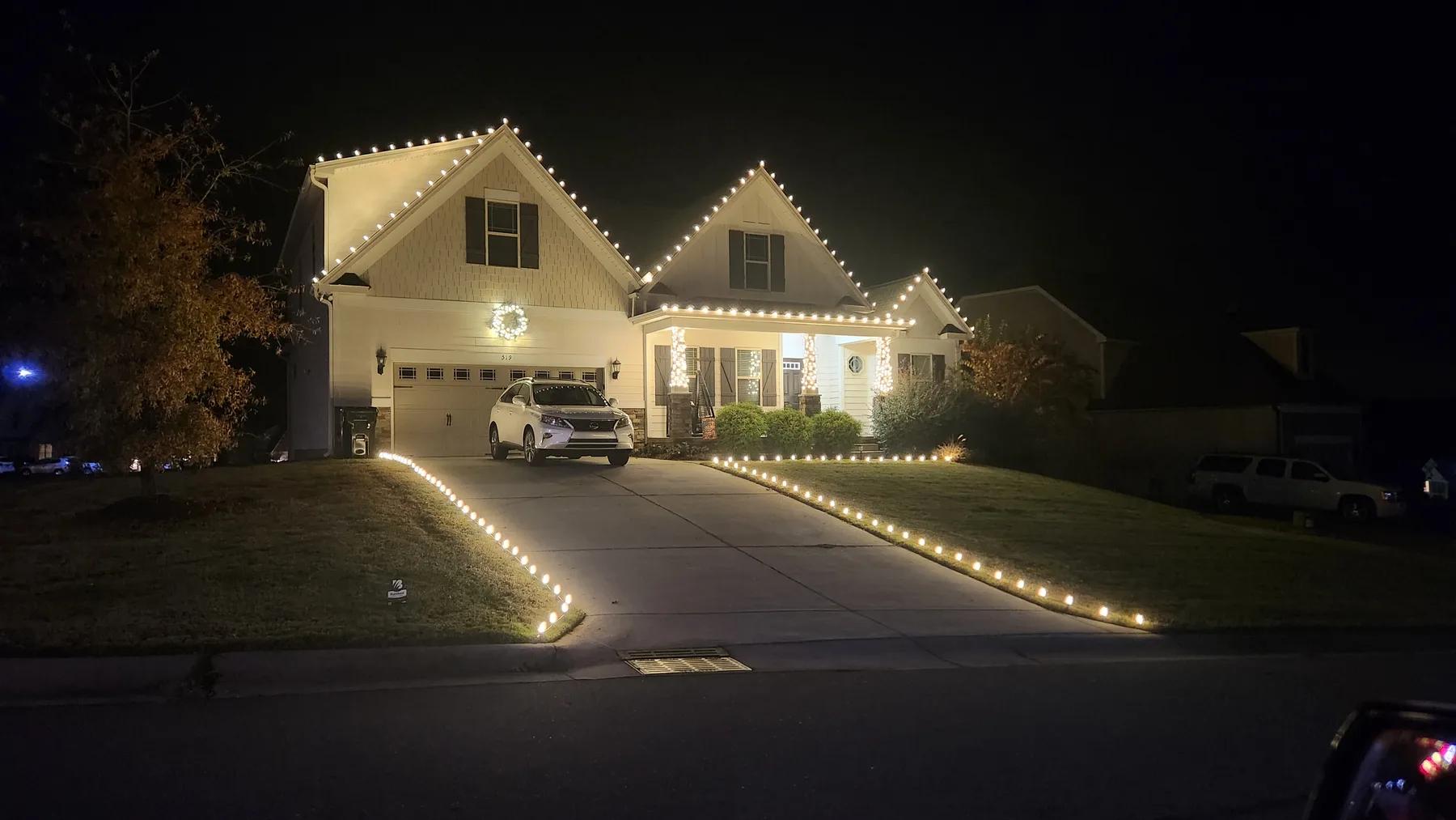 Roofline and driveway lighting in Johnston County.