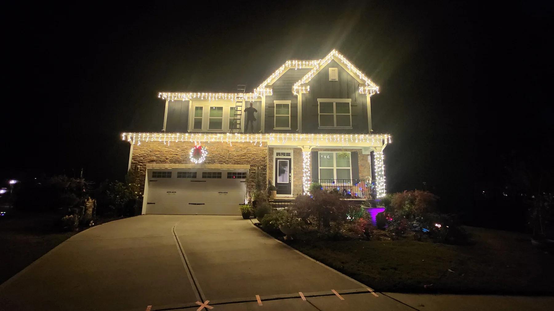 Christmas lighting installed in Morrisville.
