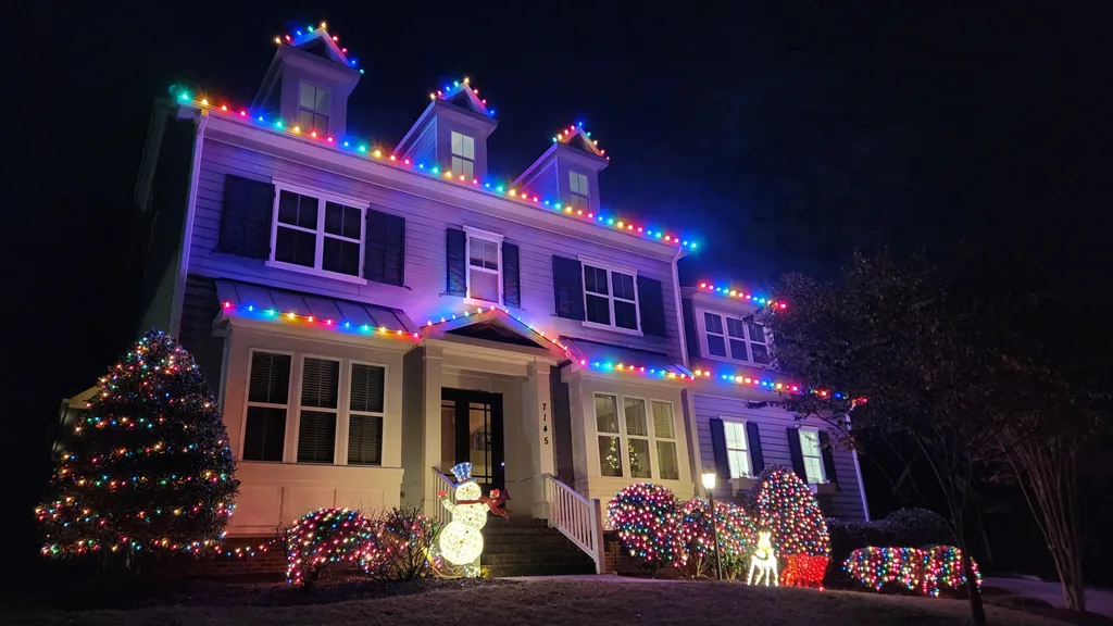 Raleigh Christmas light installation at night