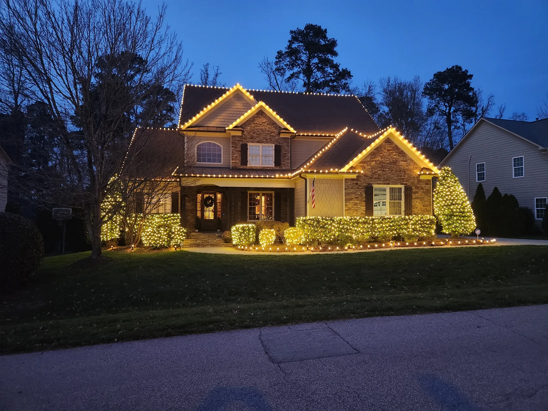 Christmas light installation in Green Level, Cary, NC